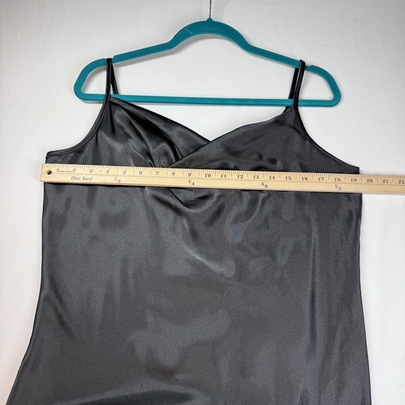 Vtg Bebe Black Satin Slip Dress XL Midi Cowl 90s Y2K Whimsygoth Sexy Feminine - Picture 7 of 11